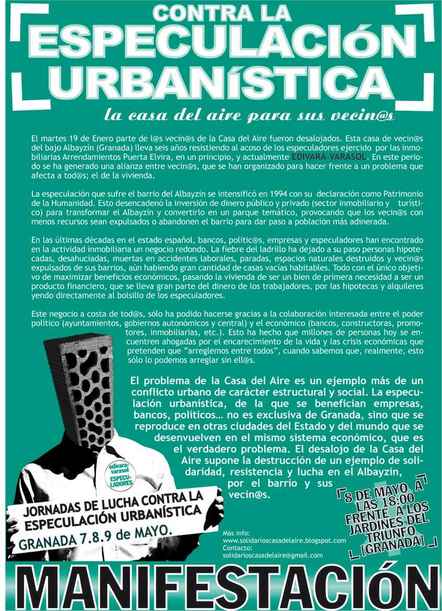 Granada, España. Jornadas de lucha contra la especulación urbanística 7,8 y 9 de Mayo.