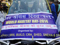 Mumbai, World Habitat Day Rally for DRP with the people of Dharavi